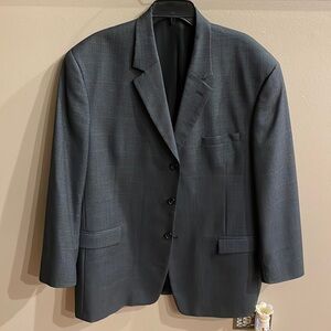 Andrew Frezza men’s Grey Blue small check blazer jacket career 100% wool  46R